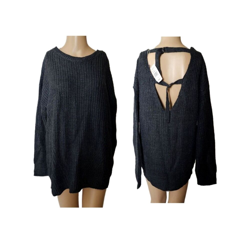 Alison Andrews Gray Open Back Knit Long Sleeve Sweater Small NWT